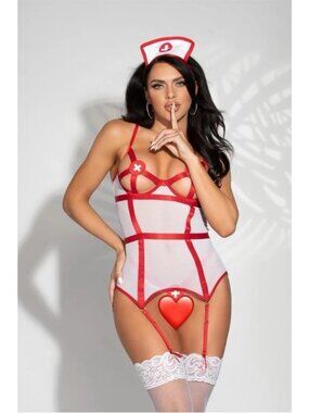 Seven 'til Midnight Red White‎ 3-Piece Nurse Bustier Lingerie Set 11324P